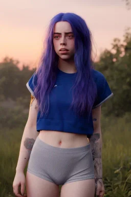 Billie Eilish, full body, on the bed, in my underwear, pale skin, high detail, realistic, 8k, not to be distinguished from a photo, identical pupils