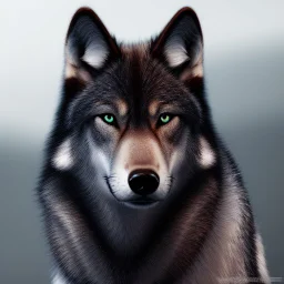 Ultra realistic cg rendering of Jet black wolf with gold eyes