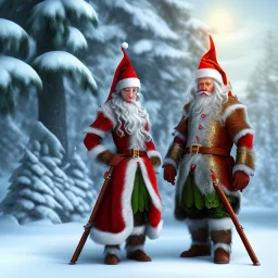 two elves. woman and man. Christmas scene. photorealistic. low-key