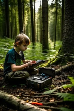 make a boy in the forest with a gaming setup