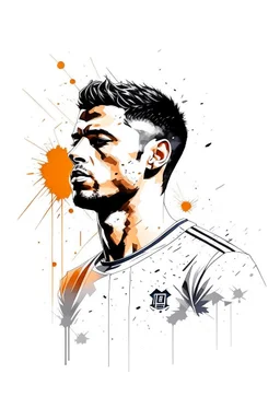 3cpo "Cristiano Ronaldo" , concept art, water color, water color effect, splash,use orang & black & white, logo design,white background,