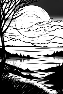 outline art for sunsets coloring pages, white background, sketch style, full body, only use outline, white background, clean line art, np shadows and clean and well outlined