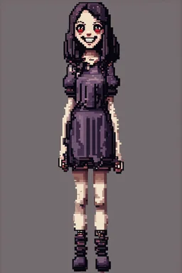 girl smiling, fullbody,creepy,horrifying,dreadful,sinister, 8bits, pixel art,