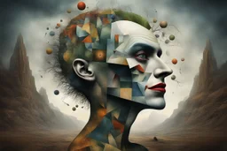 time-lapse photography, character from joker, Painting in the style of Igor Morski and Paul Klee blending elements of expressionism, cubism, futurism, surrealism, and abstractionism, a body entwined with surreal landscape, displaying human anatomy merging with fractal components of nature, earth tones dominate the canvas with selective color bursts, incorporating visual metaphors, Brazilian naturism fashion aesthetic, ultra realistic, digital painting, high intr