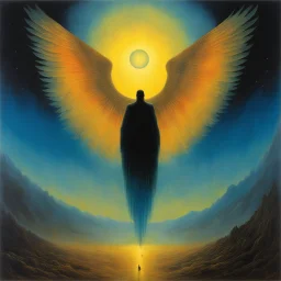 [art by Zdzisław Beksiński] In the ethereal stillness of the celestial realm, Metatron, the chief of winged angels, descended. His radiant wings shimmered like starlight, casting a celestial glow across the heavens. Suddenly, a tremor rippled through creation. God struck the three hundred and ninety heavens, and they quaked in reverent awe. From His eyes, tears flowed—hot as molten fire—cascading down like fiery rain into the vast ocean below. The waters stirred, roiling with sorrow as waves ign