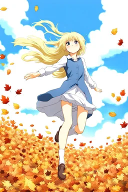 Blonde girl fall from sky. Anime style