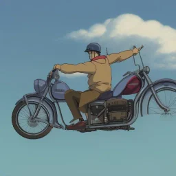 Old motorcycle Flying in sundown