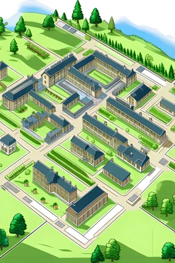 generate a map of a imaginery boarding school campus in the scottish highlands and label the different buildings with their purpose for example boarding house