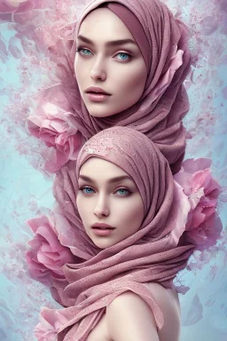 hijab portrait, 8k resolution, flower head and body, beautiful