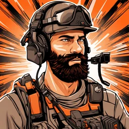bearded gamer tactical paramedic orange background