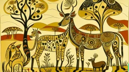 A savanna with Mehndi designed animals painted by Pablo Picasso