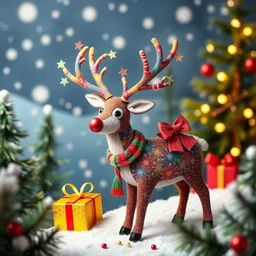 Create multicoloured reindeer with gifts and card winter multicoloured wonderland