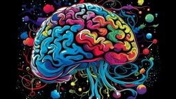 "Design a vibrant comic-styled artwork that captures the essence of a mighty brain, depicted as a tangible galactic entity. The brain itself should be intricately shaded to highlight its convoluted crevices, delicately lit by distant stars. The backdrop is to be an amalgamation of colourful swirling galaxies,