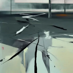 Minimal abstract oil paintings desolate 1960s carpark concrete fragments and naked bodies. style of Justin Mortimer and Francis Bacon. road markings.