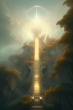 stairway to heaven made of light, sky full of clouds, art by greg rutkowski and peter mohrbacher, featured in artstation, octane render, cinematic, elegant, intricate, ultra detailed, rule of thirds, professional lighting, unreal