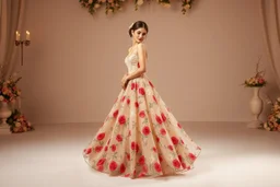picture of lady with a maxi dress flower stye design posing in a art an romantic stage