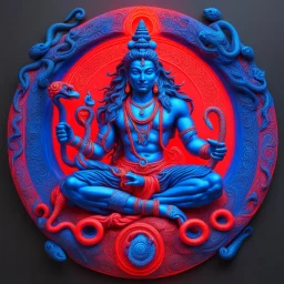 Shiva in mountain shambala neon red and blue with snake