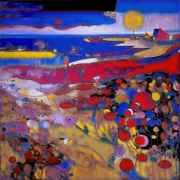 Magenta psychic wetlands near a beach painted by Wassily Kandinsky