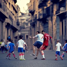 Lionel Messi playing soccer with kids in the back streets of Buenos Aires