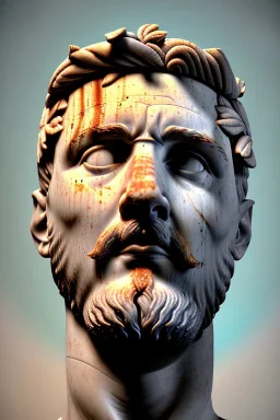 Ultra Realistic image, Roman sculpture, white marble material, Lionel Messi, gold Laurel leaves wreath, renaissance ornaments, one gold star in heart, sun ornament, sun rays background, chisel style, waist up portrait, emperor style, epic, celestial, cinematic lighting, God light, god rays, 4k resolution, smooth details, ornate details, soft lighting, unreal engine 5, art station, substance 3d.