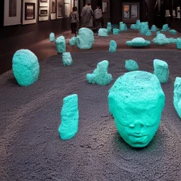 fictional archeology sculptures ,mysterious materiality,bioluminescence, interior design,media division, Static Mythologies, Amsterdam, GALERIE RON MANDOS ,refined details,utopic environment,Broken Glass Sculptures, zen garden backround , masterpieces of designer Daniel Arsham