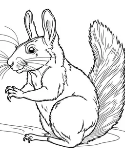 Generate a colouring pages of Sandy The Squirrel along with some pencil sketch marks with a white background