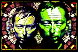  Thom Yorke's face broken into shapes as a stained glass window