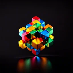 a 3d fractal structure made of metallic random color cubes, pertty artistc background