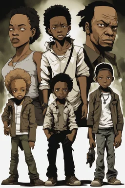 Give me the art-style of the boondocks with a poster of the main cast from TWD Series.