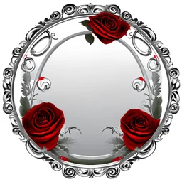 round silver frame with red and roses