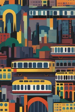 New york sky line by Kandinsky and Eyvind Earle. Subway train