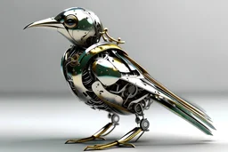 a metallic cyborg bird , no colour