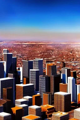 AbstractTech, digital illustration, A detailed 3D render of a Los Angeles cityscape made of highly realistic brown volumetric gingerbread buildings blue skies extreme detail, digital art, 4k, Ultra HD