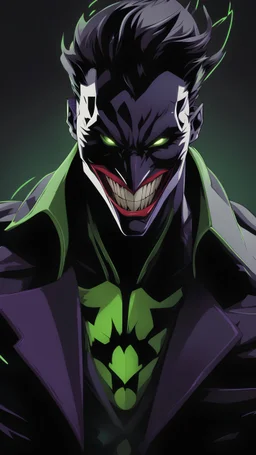 A very close picture to Mix between the joker and venom symbiote in solo leveling shadow art style with neon green details