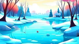 cartoon illustration: beautiful magic frozen lake