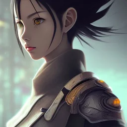 Anime male samurai portrait like alita, scar, neon cyberpunk, post-apocalyptic, magic the gathering