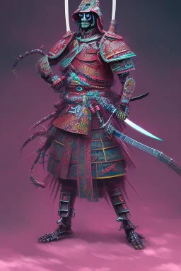 Neon skeleton samurai