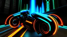 tron legacy movie, city of lights blue, red and orange, programs, motors