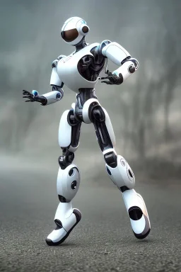 Fast running humanoid robot, sideways view, motion blur, running,