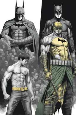 an extremely muscular version of the Ben Affleck's Batman and the Bruce Lee's Robin with the word (("BATMAN & ROBIN")) across the top