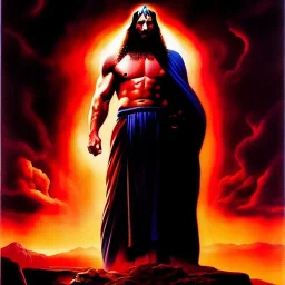 (full body)portrait oil on canvas,'And the Lord came down upon mount Sinai',comic book cover, mystical colors,insanely detailed,realistic,intrincate detail,crystal clear eyes,perfectly drawn face, 16k resolution, masterpiece,Simon Bisley,Frank Frazetta,Alex Horley,ARTHUR ADAMS