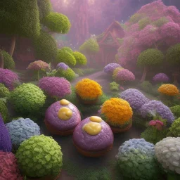 pixar style, volumetric summer garden environment and background, realistic painting of muffins, looking excited, volumetric lighting, dramatic lighting, detailed digital painting, extreme dense and fine fur, anime, ornate, colour-washed colors, elegant, small minutiae, tiny features, particulars, centered, smooth, sharp focus, renderman gofur render, 8k, uhd, detailed eyes, realistic shaded volumetric lighting, sunlight caustics, backlight, centered camera view