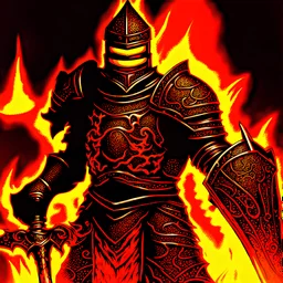 90's fantasy tcg art of a molten lava knight