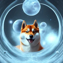 shiba inu doge, ethereal orbs, telekinesis, arctic moonscape