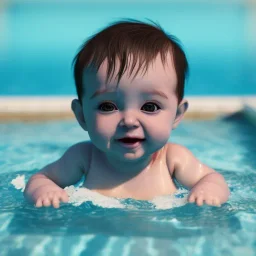 Cute Baby swimming in pool, full body detail, unreal 5, octane render,cinema4d, dynamic lighting, 8k, redshift render, highly, hyperrealism ultra detailed, hyper realistic.