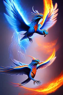 blue phoenix, flaming wings, balanced, beautiful, smooth, flying, graceful