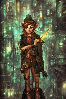 steampunk elf detective in a neon dystopian city