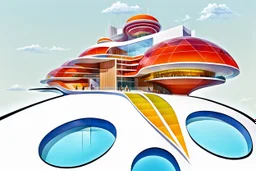 Architectural drawing of a Neofuturistic art museum, (((isometry))), ultra quality, people, treets