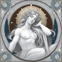 Alphonse Mucha-style image of the god Atlas, fine line draw