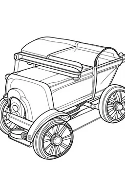 Outline art for coloring page OF A 1943 PULL TOY IN A TOY BOX IN THE UNITED STATES, coloring page, white background, Sketch style, only use outline, clean line art, white background, no shadows, no shading, no color, clear